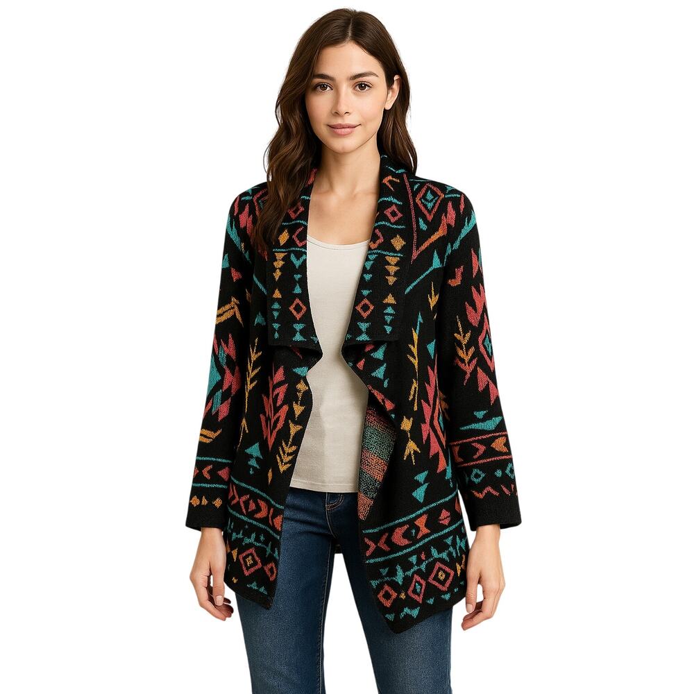 Rock & Roll Cowgirl Aztec Waterfall Cardigan Southwestern M